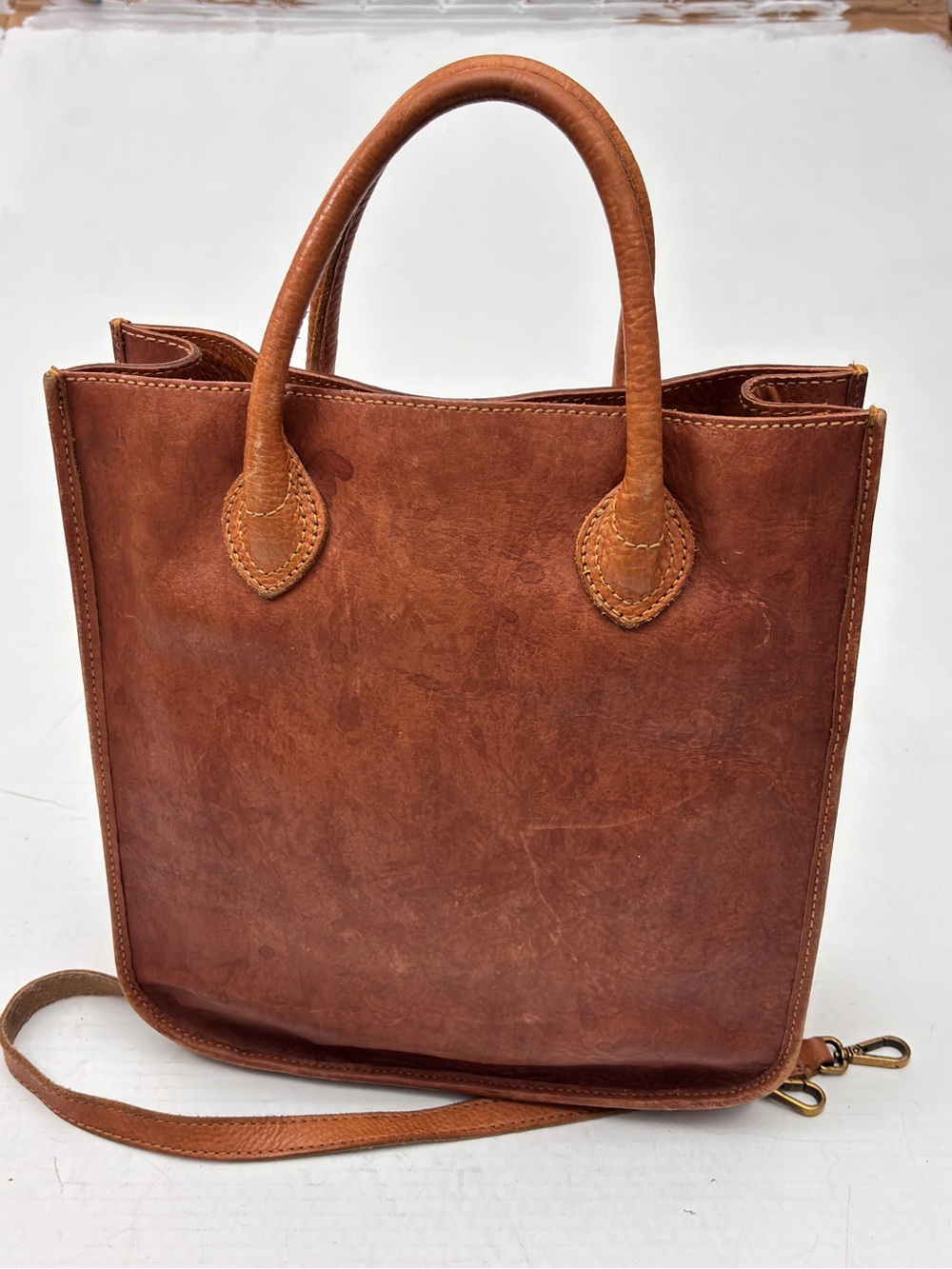 Madewell Classic Brown Leather Medium Transport Tote Bag with Removable Strap
